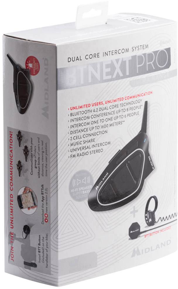 Midland C1222.04 BT Next Pro Single Ultra Range Motorrad-Gegensprechanlage Passend für (Helmtyp) alle Helmtypen