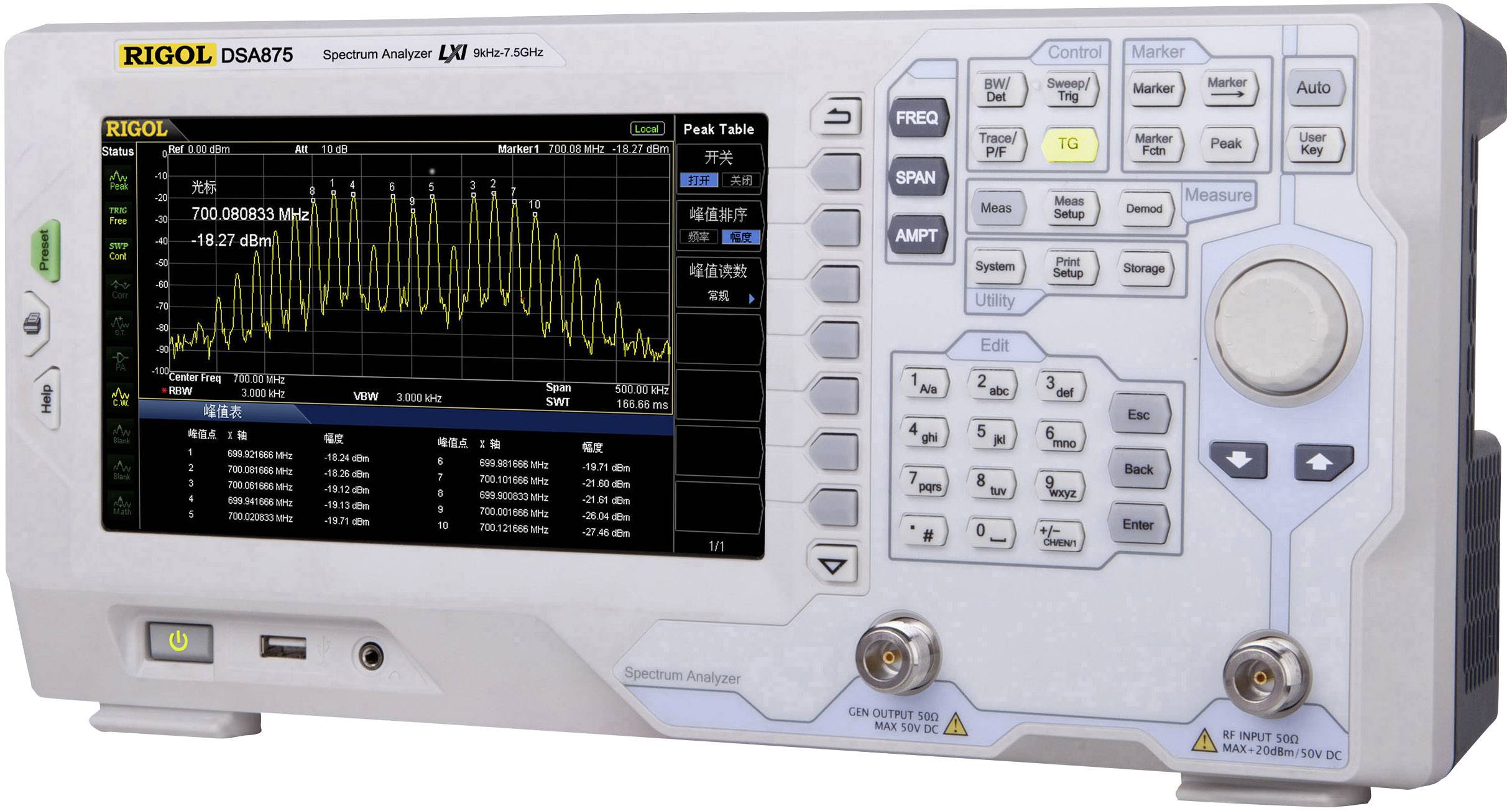 Rigol DSA875-TG Spektrum-Analysator Werksstandard (ohne Zertifikat) 7.5GHz Tracking Generator