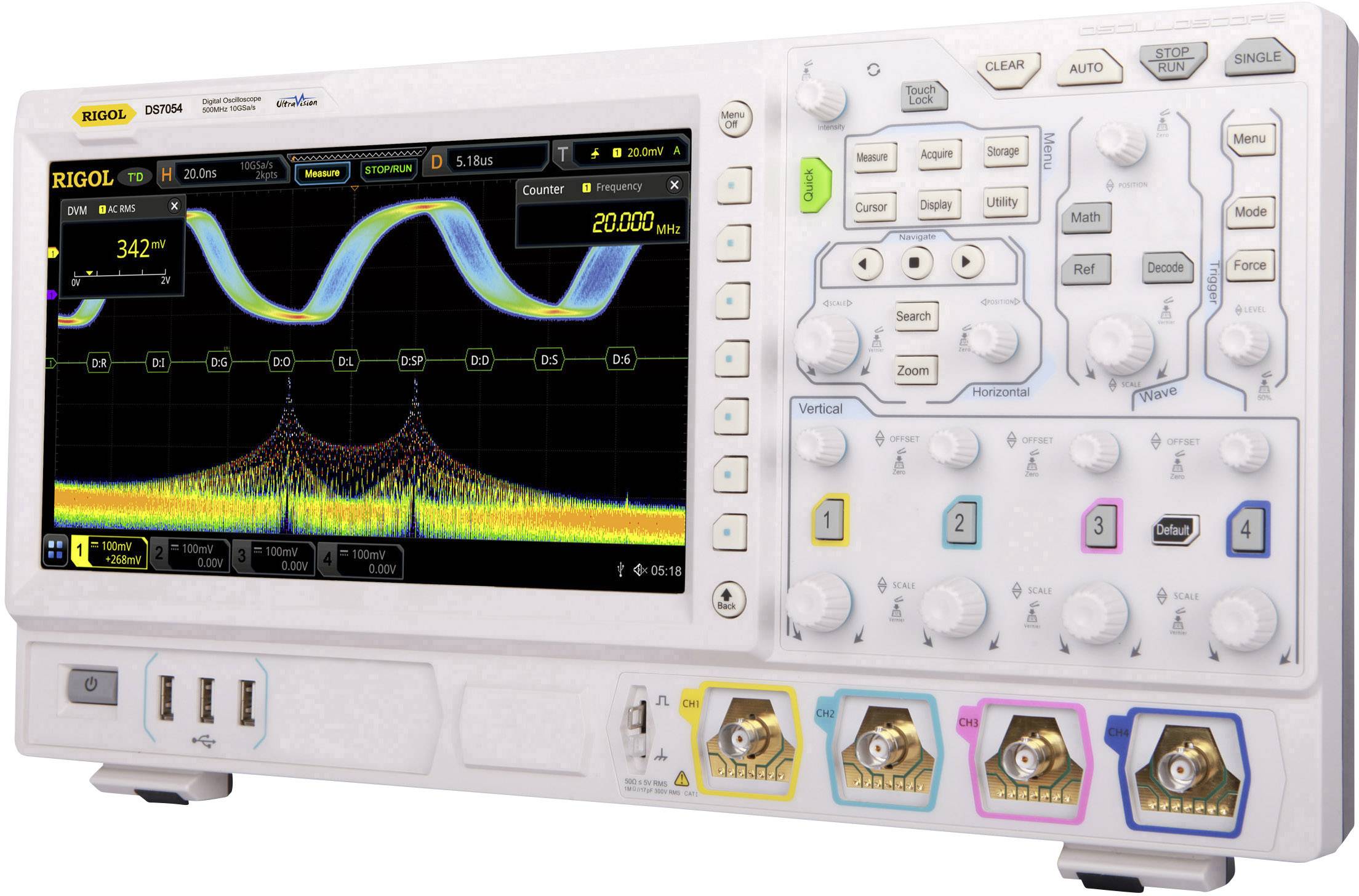 Rigol DS7054 Digital-Oszilloskop 500 MHz 10 GSa/s 500 Mpts Multimeter-Funktionen 1 St.