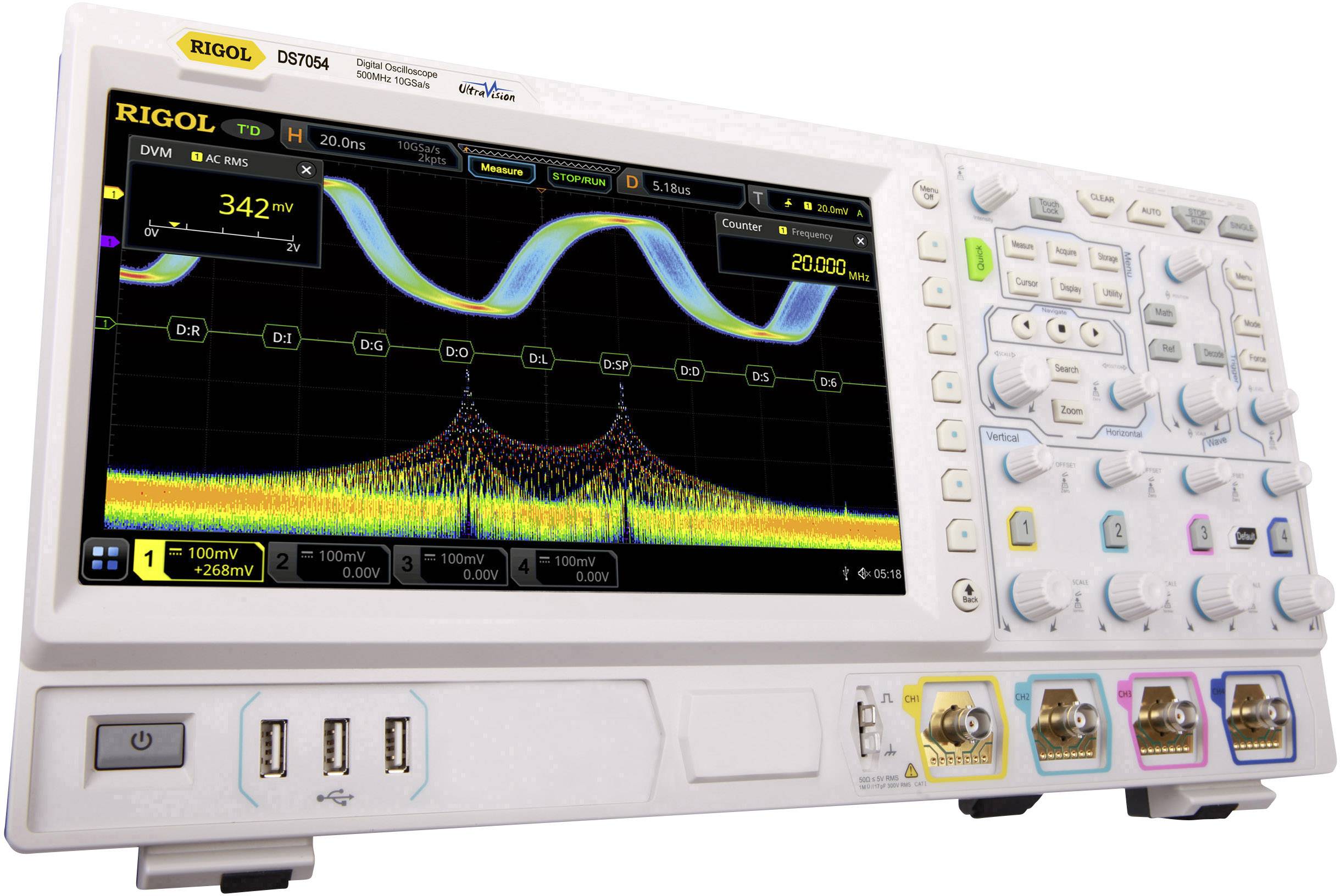 Rigol DS7054 Digital-Oszilloskop 500 MHz 10 GSa/s 500 Mpts Multimeter-Funktionen 1 St.