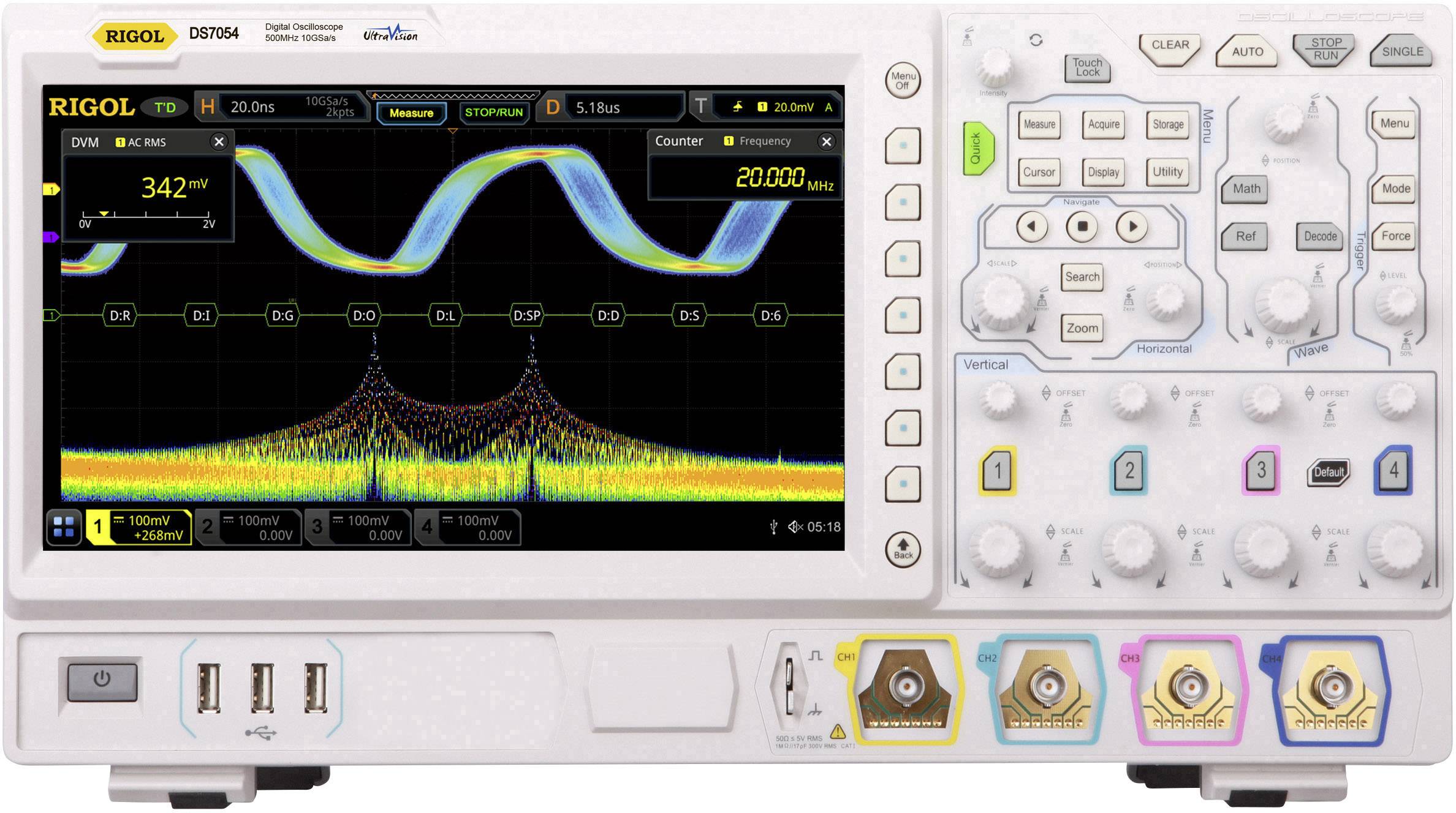 Rigol DS7054 Digital-Oszilloskop 500 MHz 10 GSa/s 500 Mpts Multimeter-Funktionen 1 St.