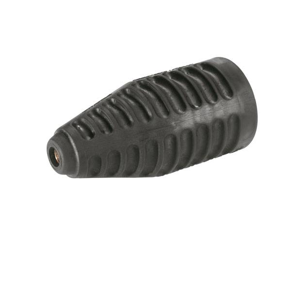 Schwarze Hochdruckreiniger-Düse mit geriffelter Oberfläche, kegelförmig, zur Verbesserung der Reinigungsleistung.