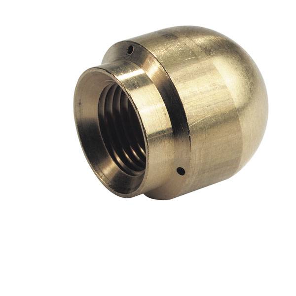 Messingmutter mit rundem Kopf und Innengewinde, geeignet für technische Anwendungen oder Montagezwecke.