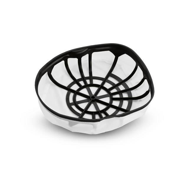 Schwarzer, runder Kunststoffkorb mit Gitterboden auf weißem Hintergrund. Verwendet für Küche oder Abfluss, verhindert Verstopfungen.
