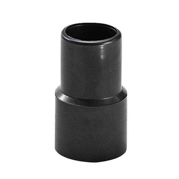 Ein schwarzer, zylindrischer Kunststoffadapter. Oben schmaler, unten breiter. Verwendet zur Verbindung von Schläuchen oder Rohren.