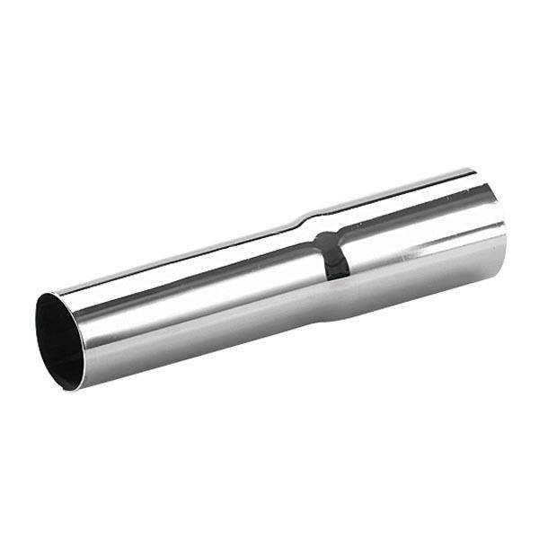 Metallrohrverbinder aus glänzendem Edelstahl mit einfacher zylindrischer Form, geeignet zum Verbinden von Rohrteilen.