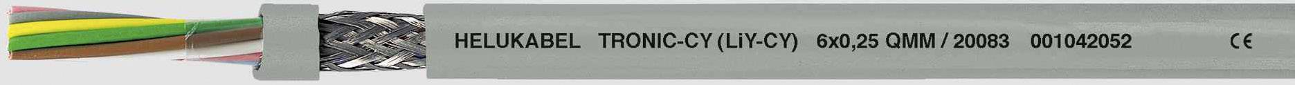Ein Abschnitt eines grau ummantelten Kabels mit der Aufschrift 'HELUKABEL TRONIC-CY (LI YC)' und farbigen Innenleitern.