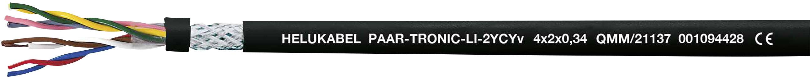 Schwarz isoliertes Kabel mit mehreren verdrillten Innenleitern und der Aufschrift 'HELUKABEL PAAR-TRONIC-C-PVC'.