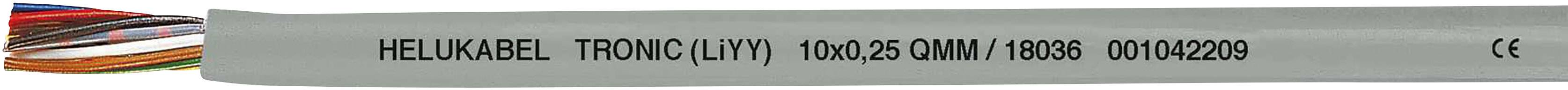 'Helukabel TRONIC (LiyY) 0,06/25 DMM/18805 00104206 CE' auf grauem Kabelmantel mit mehrfarbigen Drähten, teils sichtbar.