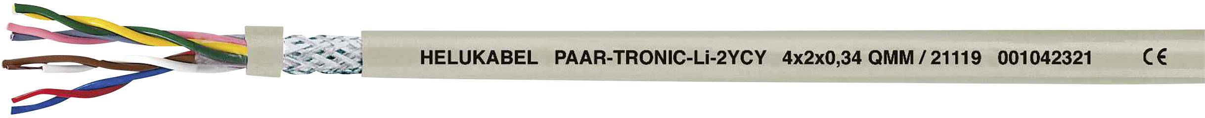 Ein graues Kabel mit farbigen Drähten. Aufschrift: 'HELUKABEL' und technische Details sind auf der Isolierung sichtbar.