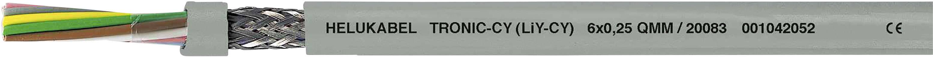 Graues Kabel mit mehreren farbigen Drähten im Inneren. Aufschrift: 'HELU KABEL TRONIC-CY (LI-CY)… 00.5qmm'.