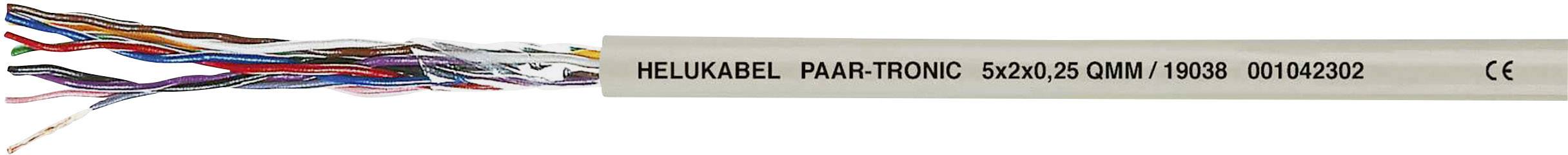 Ein graues Kabel mit mehreren farbigen Adern. Beschriftung: 'HELUKABEL PAAR-TRONIC 6x2x0,25 QMM / 70389 00104202 CE'.