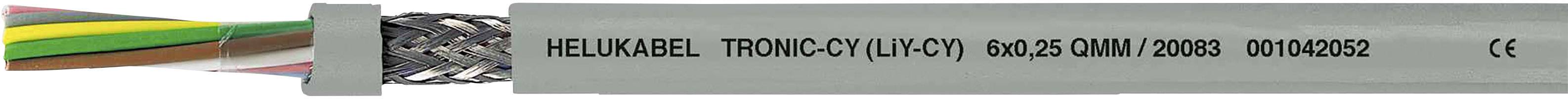 Kabel mit Schutzmantel. Aufdruck: 'HELUKABEL TRONIC-CY (LIFY-C) 3x0,25 CL3M / FRNC 07052402'. Dient der elektrischen Signalübertragung.
