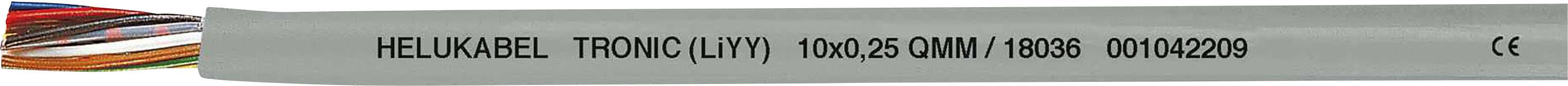 Ein graues Kabel mit der Beschriftung 'HELU KABEL TRONIC LIT Y 10x0,25 01100280'. Zeigt mehrere farbige Drähte an einem Ende.