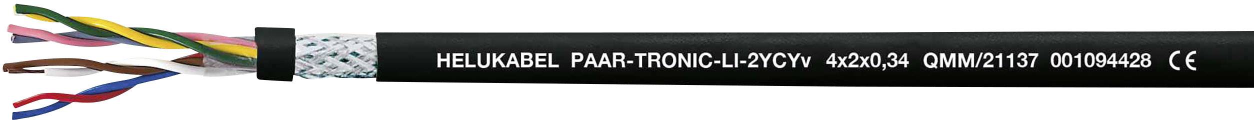 Ein schwarzes Kommunikationskabel mit mehreren farbigen Drähten und der Aufschrift 'HELUKABEL' auf der Isolierung.