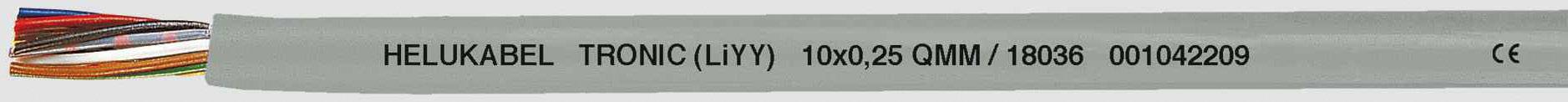 Graues Kabel mit mehrfarbigen Innenleitungen. Beschriftung: 'HELUKABEL TRONIC (LIY) 10x0,25 QMM/18/65 00102208 CE'.