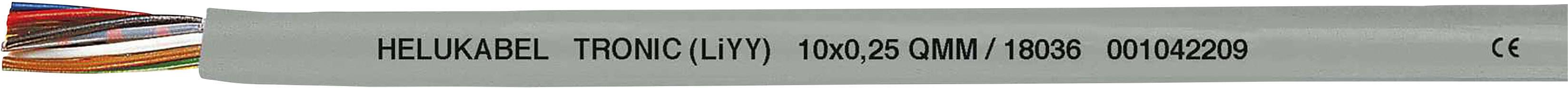 Ein graues Kabel mit der Aufschrift 'HELUKABEL TRONIC LiYY 10x0,25 019025'. Zeigt Kabelspezifikationen und Herstellerinformationen.