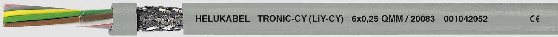 Ein ungeschirmtes, mehradriges Kabel mit der Aufschrift 'HELUKABEL TRONIC-CY (Li-CY) 80°C 0,5 qmm’. Ein CE-Zeichen sichtbar.