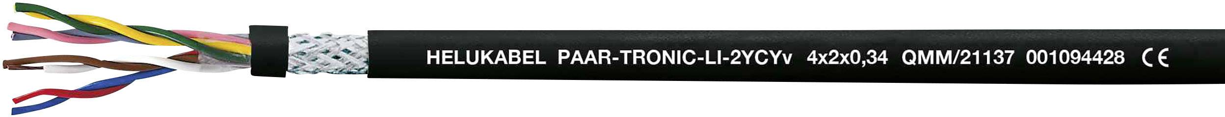 Ein schwarzes Kabel mit der Aufschrift 'HELUKABEL PAAR-TRONIC-C-LIYCY' und farbigen Innenkabeln. Geeignet für industrielle Anwendungen.