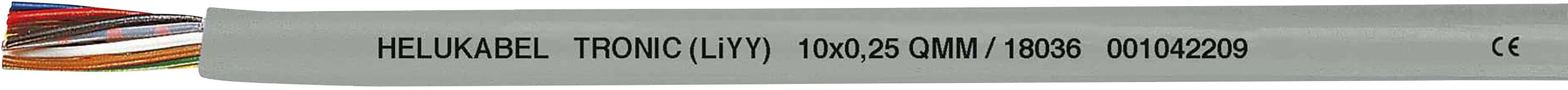 Kabel mit der Aufschrift 'HELUKABEL TRONIC (LIYY) 16x0,25 10/100m 01902206', zeigt sichtbare Farbdrähte an einem Ende.