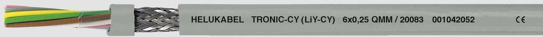 Ein graues HELUKABEL-Kabel mit mehreren farbigen Drähten, beschriftet mit 'TRONIC-CY (LiYCY)'.