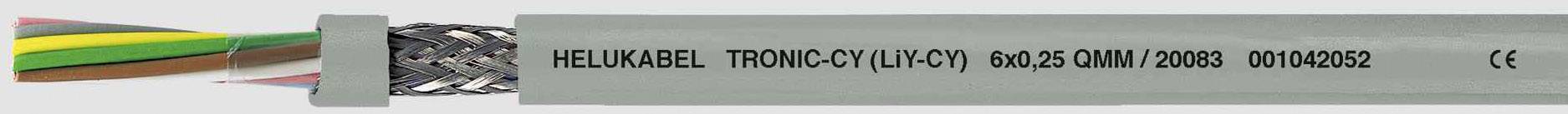 Ein graues Kabel mit mehreren farbigen Innenleitern und einem alphanumerischen Code auf der Außenhülle.