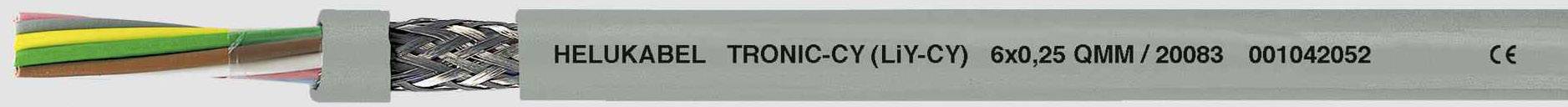 Graues Kabel mit Aufschrift: HELUKABEL TRONIC-CY (LI-CH), 00425 04M/2008, 600V 80°C.
