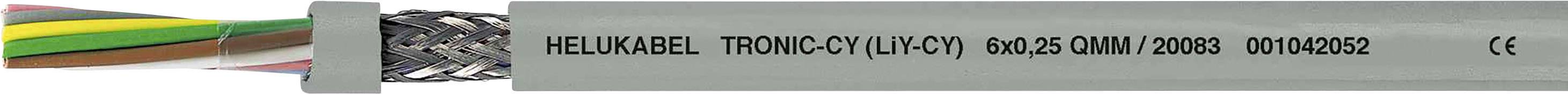 Graues Kabel mit Beschriftung 'HELUKABEL TRONIC-CY (LiYCY)'. Mehrfarbige Adern sichtbar. CE-Zeichen am Ende.