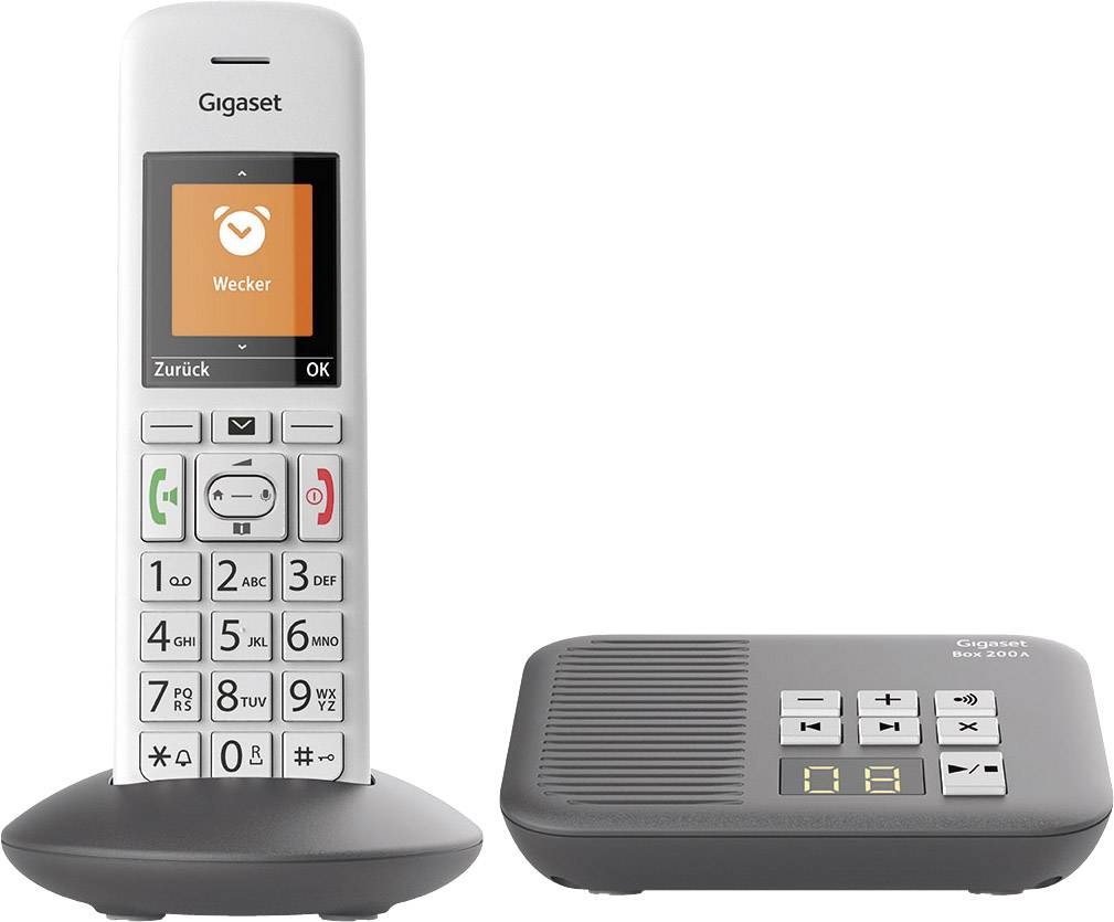 Gigaset E370A DECT/GAP Schnurloses Telefon analog Anrufbeantworter, inkl. Mobilteil Silber, Grau