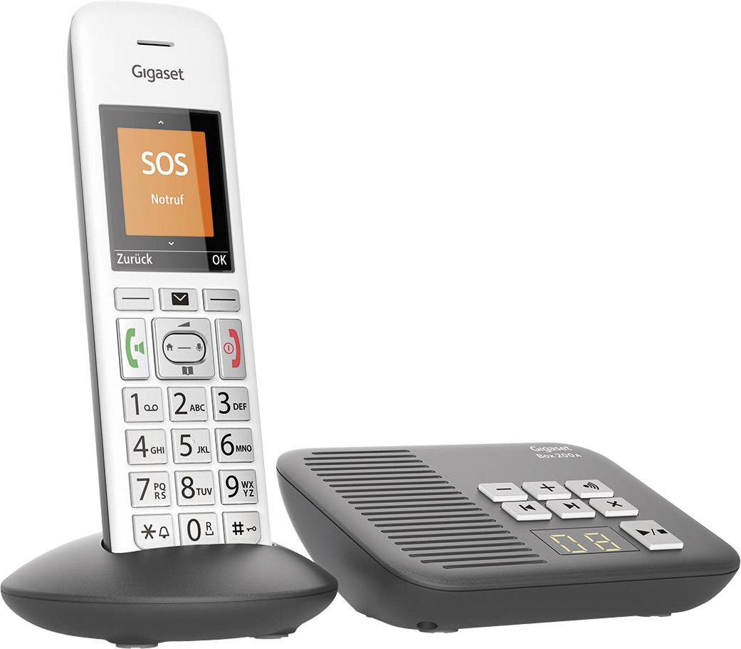 Gigaset E370A DECT/GAP Schnurloses Telefon analog Anrufbeantworter, inkl. Mobilteil Silber, Grau