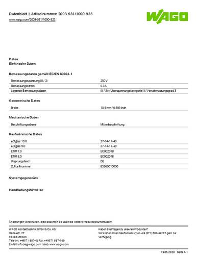 WAGO 2003-931/1000-923 Doppelsicherungsstecker 25St.