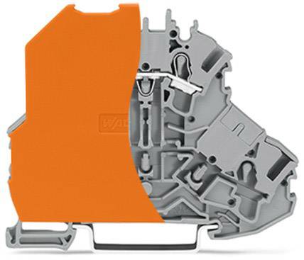 Graues und oranges Klemmenblock-Gehäuse, teilweise verdeckt, zeigt Detailstruktur der inneren Verbindungselemente.
