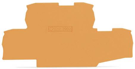 Ein orangefarbenes Kunststoffteil mit unregelmäßiger Form und erhabener Prägung 'WAGO 2002' in der Mitte.