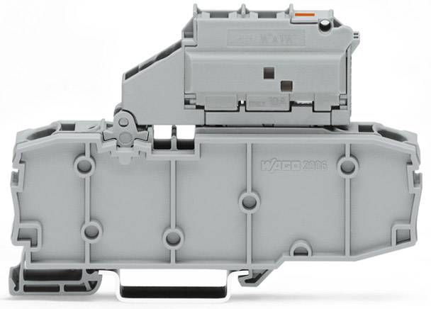 Graues, technisches Bauteil in rechteckiger Form mit mehreren Fächern und Aufschriften, in neutralem Hintergrund präsentiert.