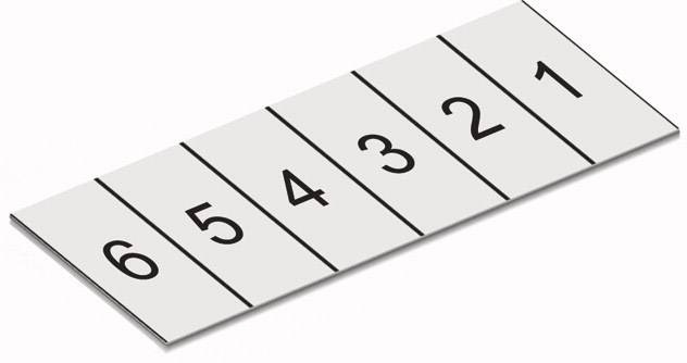 Eine geneigte, sechsteilige Holzplanke mit der Aufschrift der Zahlen von 6 bis 1 von links nach rechts.