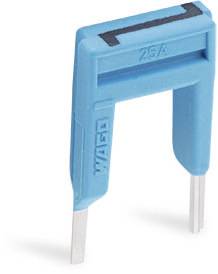 Ein blauer Brückenstecker mit der Aufschrift '25A', verwendet in elektrischen Verbindungen.