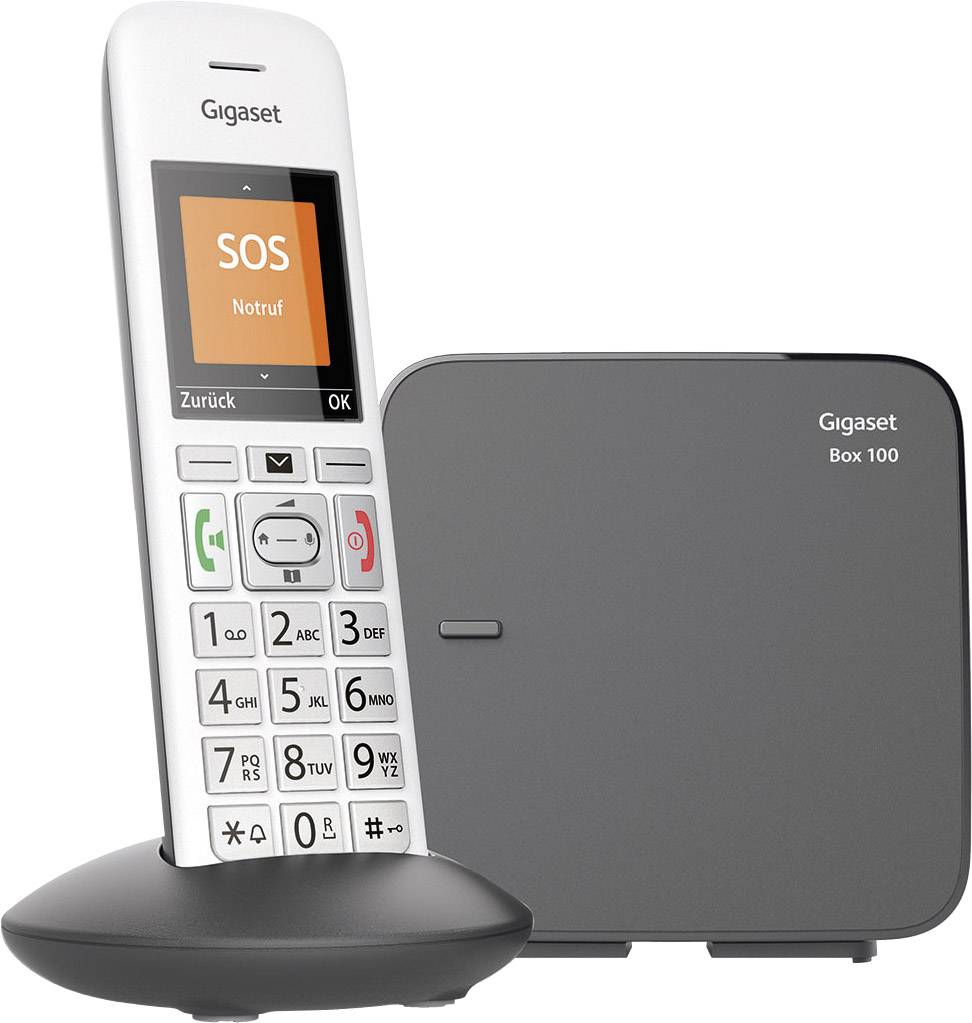 Gigaset E370 DECT/GAP Schnurloses Telefon analog  Babyphone, Freisprechen, inkl. Mobilteil, mit Basis Silber, Grau
