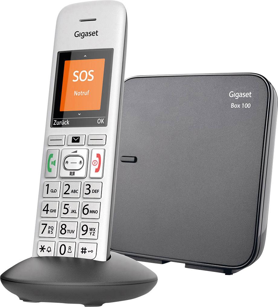 Gigaset E370 DECT/GAP Schnurloses Telefon analog  Babyphone, Freisprechen, inkl. Mobilteil, mit Basis Silber, Grau