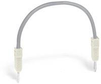 Ein graues Kabel mit zwei weißen Enden, die wie Stecker aussehen.