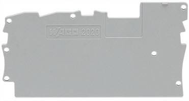 Graue Abdeckung mit Aufschrift 'WAGO 2020', rechteckige Form, mehrere Befestigungslöcher.
