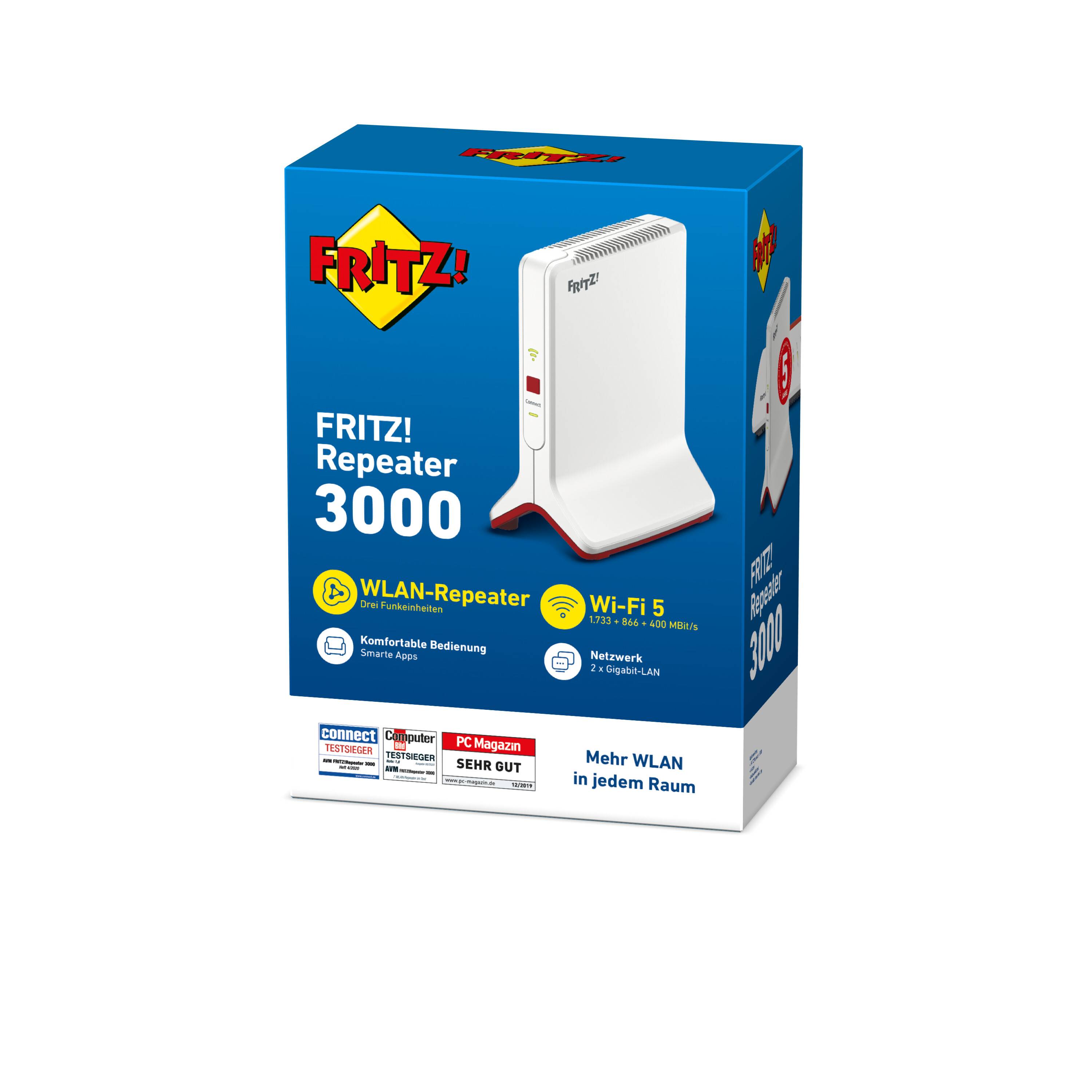 AVM FRITZ!Repeater 3000 WLAN Repeater 3000 MBit/s 2.4 GHz, 5 GHz, 5 GHz Mesh-fähig