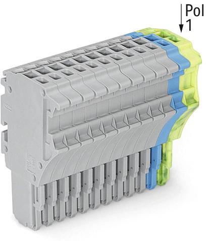 Steckverbinderblock mit mehrfarbigen Schichten, beschriftet 'Pol 1'.