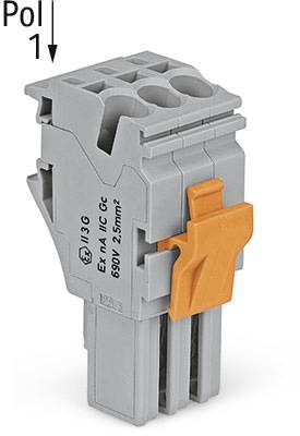 Graues elektrisches Steckmodul mit orangefarbenem Hebel, Beschriftung 'Pol 1', geeignet für Spannung bis 690V und Querschnitt 2.5mm².