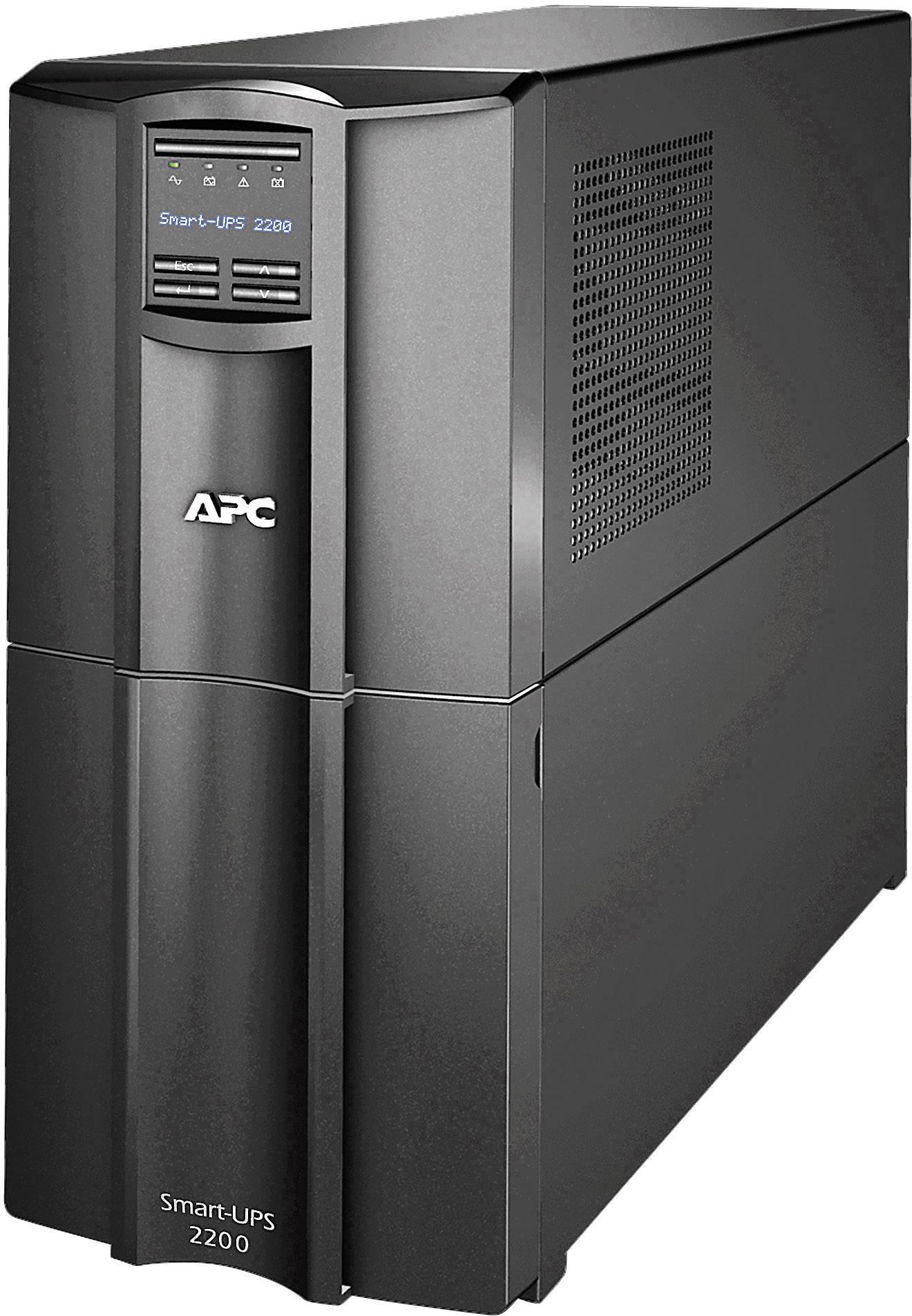 Schwarz-graues APC Smart-UPS 2200-Gerät. Dient zur Stromsicherung bei Spannungsausfall, ideal für Serverräume und IT-Systeme.