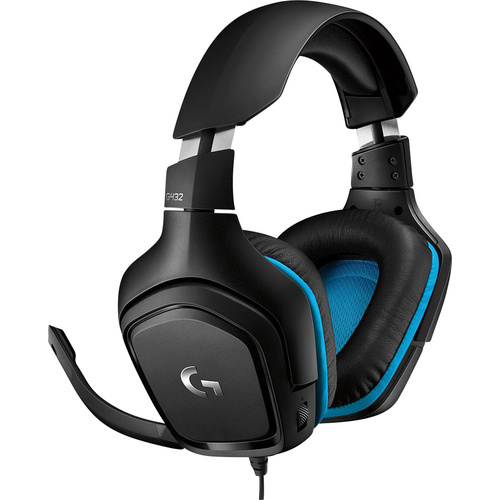 Logitech Gaming G432 Gaming Over Ear Headset kabelgebunden 7.1 Surround Schwarz, Blau Lautstärkereg