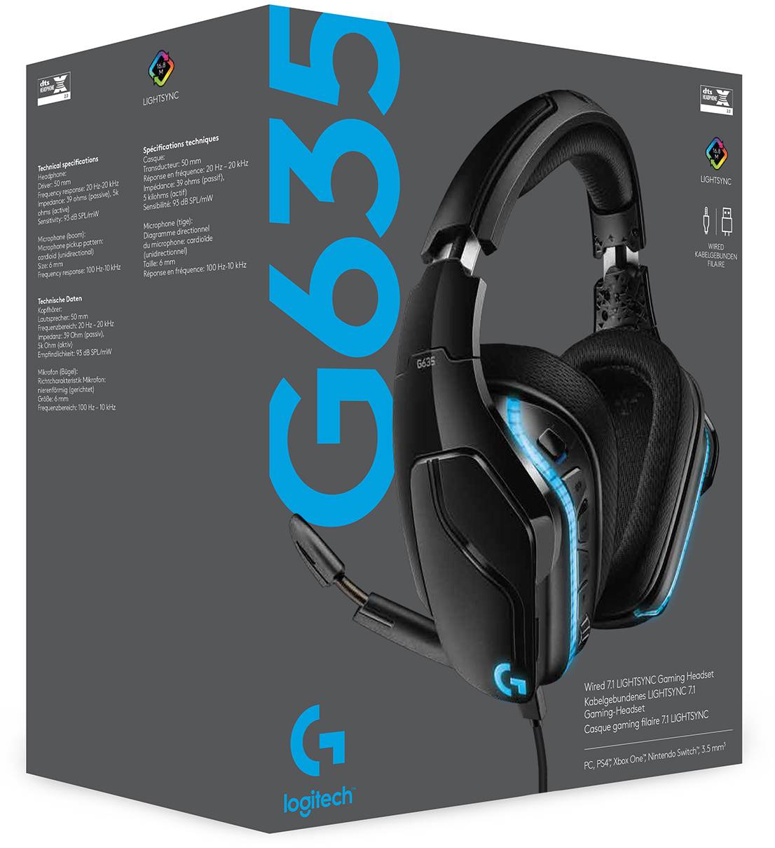 Logitech Gaming G635 Over Ear Headset kabelgebunden 7.1 Surround Schwarz, RGB Lautstärkeregelung, Mikrofon-Stummschaltung, Vibrationsfunktion Gamin