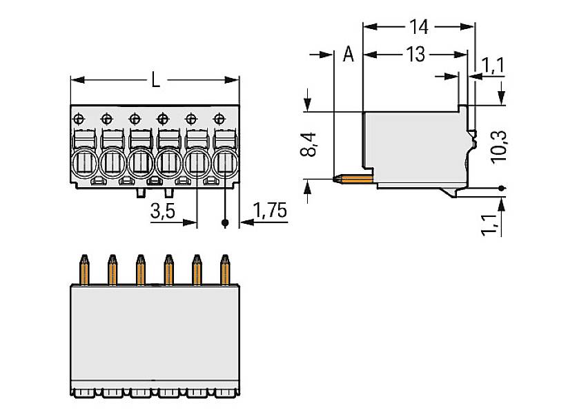 WAGO Buchsengehäuse-Platine Polzahl Gesamt 7 Rastermaß: 3.50mm 2091-1177/200-000 100St.