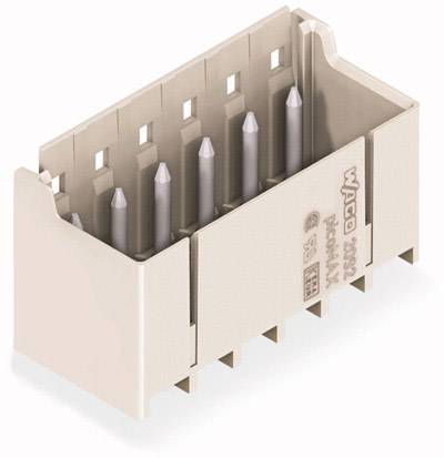 Ein weißer, rechteckiger Steckverbinder mit sechs Metallstiften, geeignet für elektronische Verbindungen.