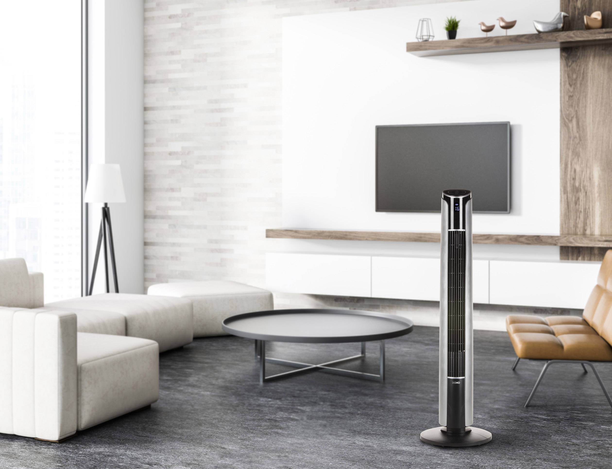 DOMO DO8127 Turmventilator 45 W Schwarz/Silber Oszillierend, mit Fernbedienung, Schwenkbar, Timer