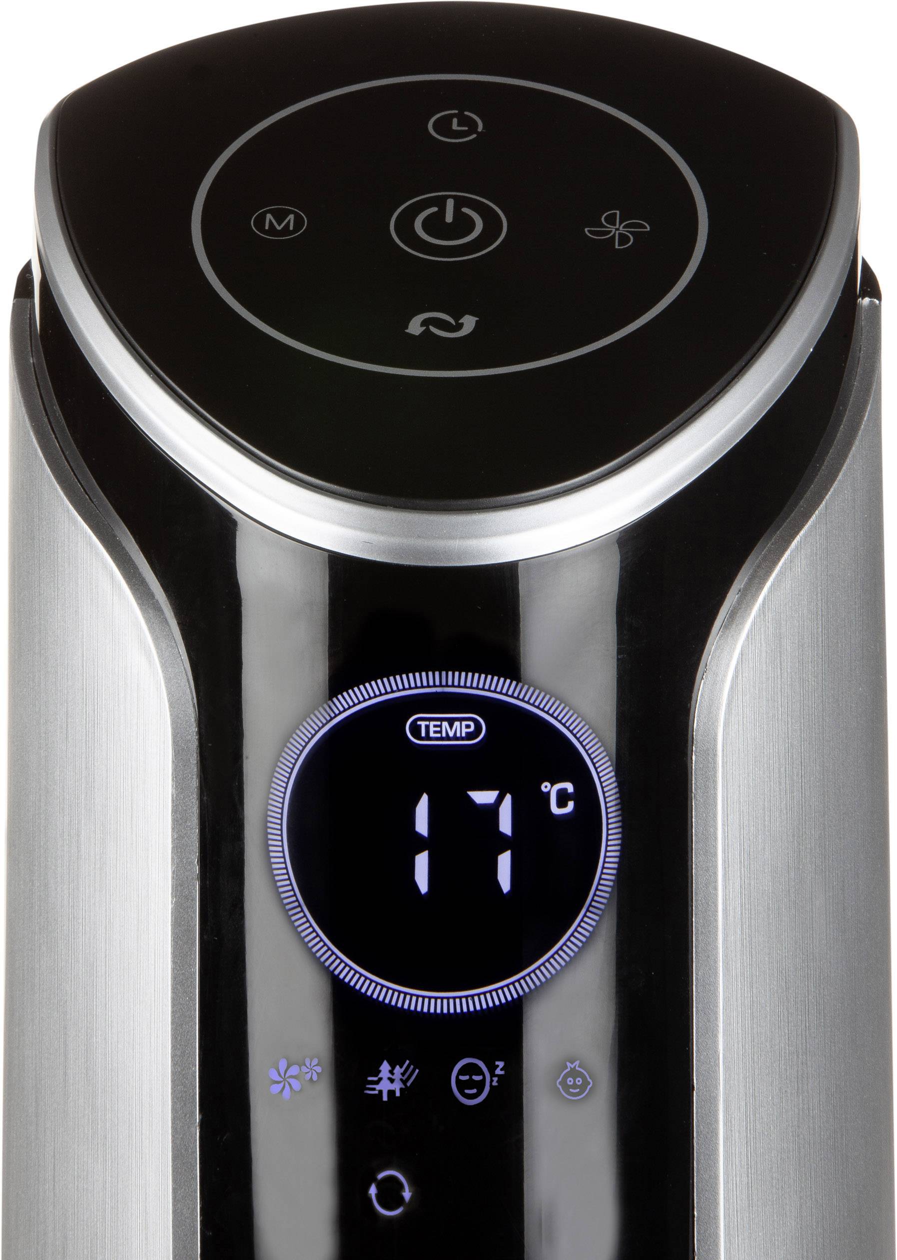 DOMO DO8127 Turmventilator 45 W Schwarz/Silber Oszillierend, mit Fernbedienung, Schwenkbar, Timer